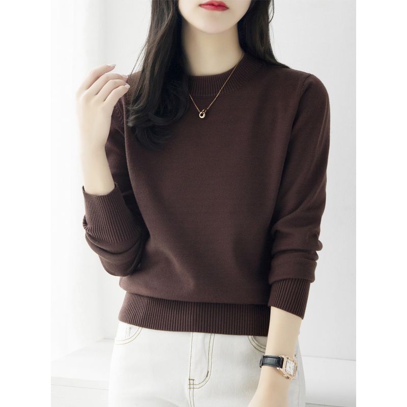 

Ankela Red Inner Thick Base Tops Female New Arrival 2025 Spring Loose Half High Collar Sweater Knitwear Dark brown 2XL