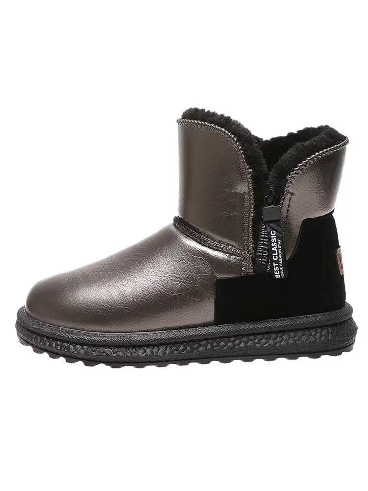 Damen Schneestiefel 2025 neu Samt verdickt mittlerer Schaft wasserdicht und rutschfest Fell integriert Winter warm Baumwollschuhe und Stiefel