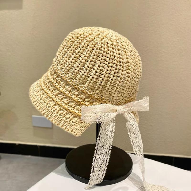 Straw Hat Seaside Hat Strapped Straw Hat Women's Travel Sunscreen Beach Sun Hat Lace Sun Hat