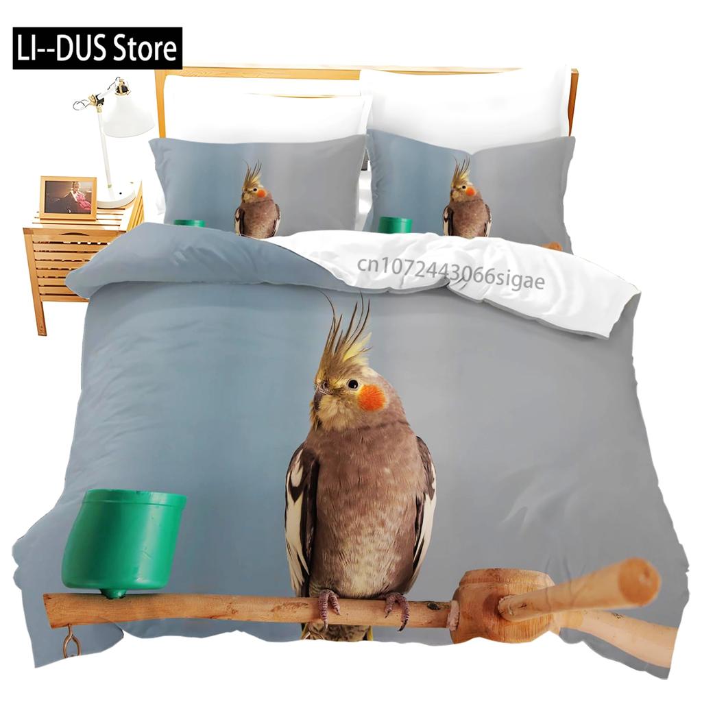 Tropical Comforter Queen Full Size,Parrot Comforter Set,Green Leaves 3pcs Print Duvet Bedding Set 1 Comforter with 2 Pillowcases