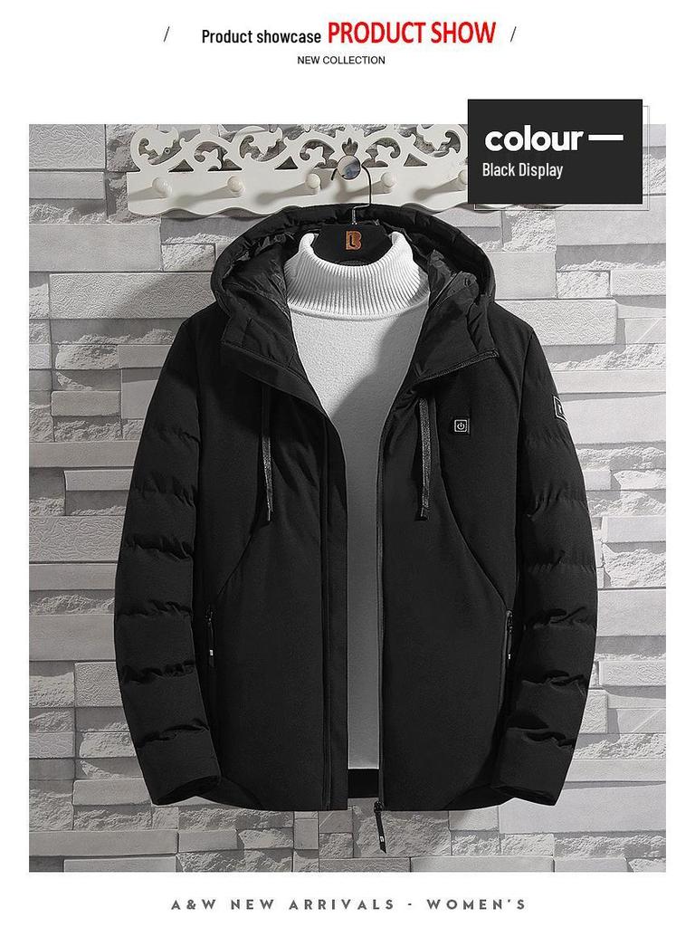 Heated Cotton Coat: Smart Electric Hooded Winter Jacket for Men