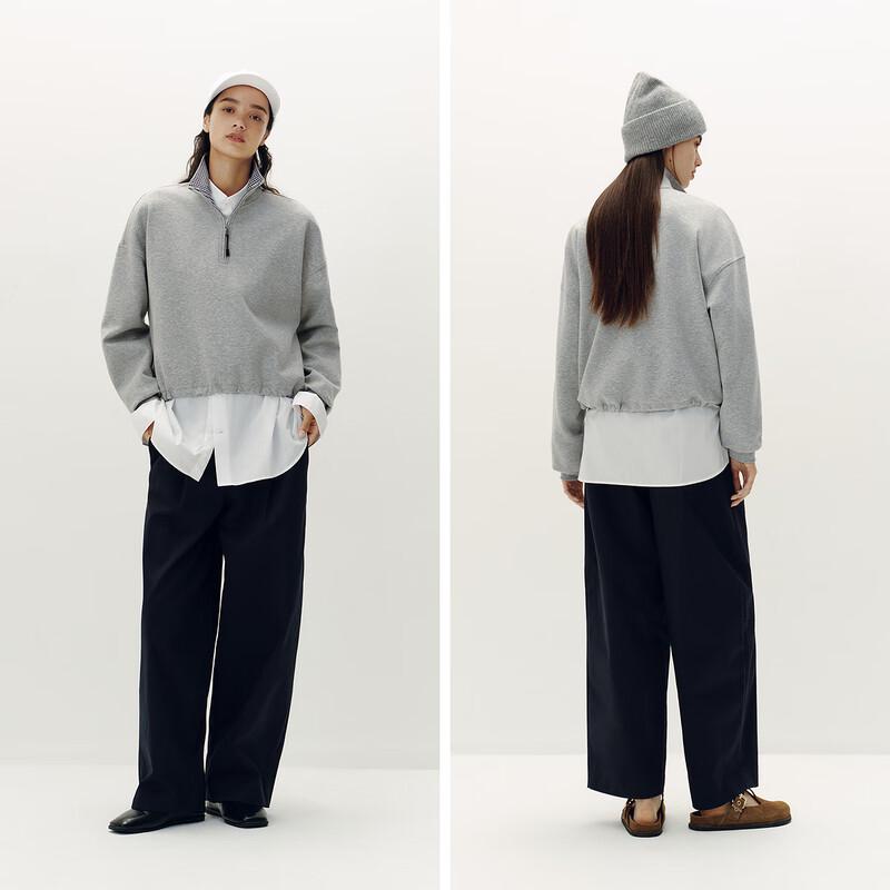 Semir Damen Oversize Kariertes Stehkragen Kordelzug Sweatshirt