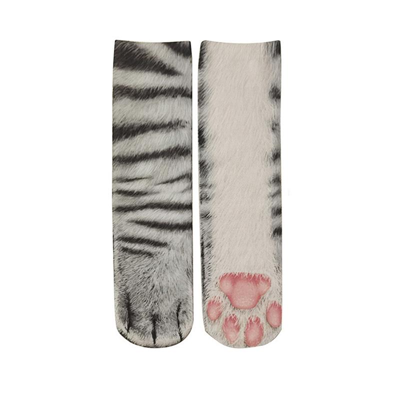 

Creative Animal Foot Printed Women Middle Tube Socks Cartoon Cat Tiger Duck Claws Ladies 3D Print Funny Animal Middle Socks Grey cat for child