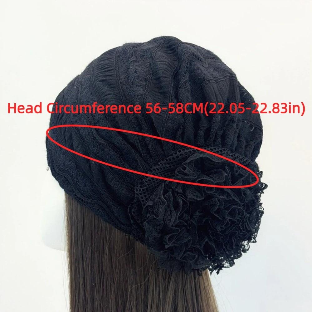 Fashion Elastic Flower Lace Turban Caps Breathable Adjustable Head Wraps Hat Lightweight Embroidery Cancer Chemo Hat Women