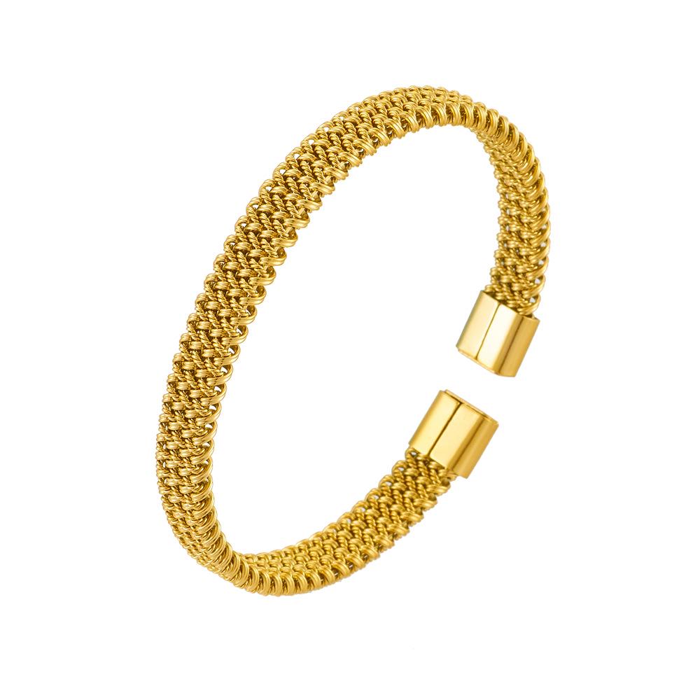European & American Stainless Steel C-Shaped Open Bangle: Unisex Twist Snake Bone Honeycomb Design