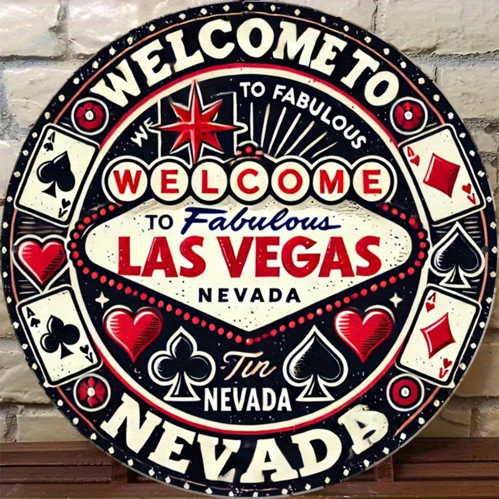 Vintage Las Vegas Welcome Sign HD Print Metal Tin Sign Featuring Retro Welcome to Fabulous Las Vegas Nevada Typography Poke 20x20cm(8x8inch)