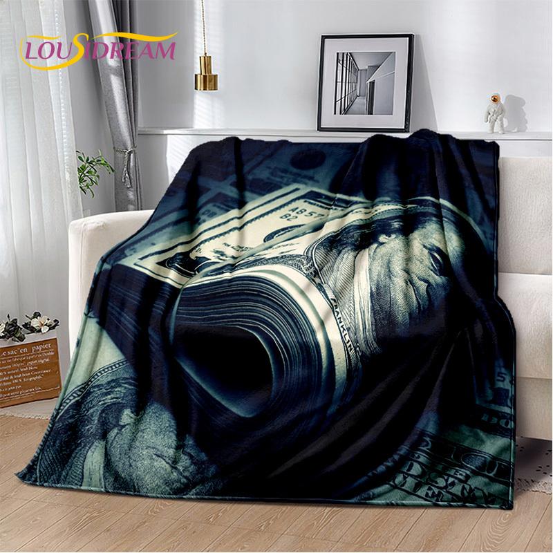 Coperta in Peluche Morbida 3D Dollaro Euro Sterlina Soldi Ricco Cartone Animato, Coperta in Flanella Copriletto per Soggiorno Camera da Letto Letto Divano Regalo