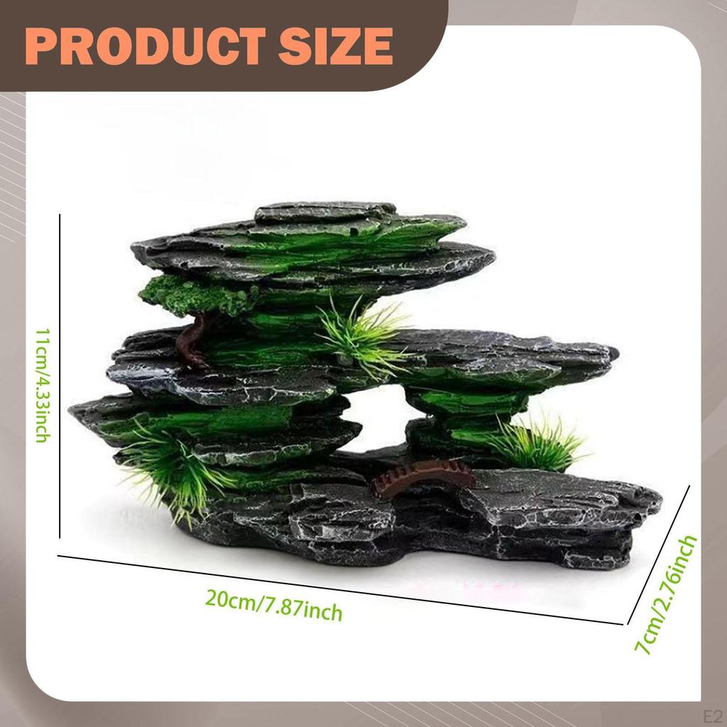 Aquarium Rockery Fish Tank Landscaping Desktop Resin with Grass for Home Living Room Hiding
