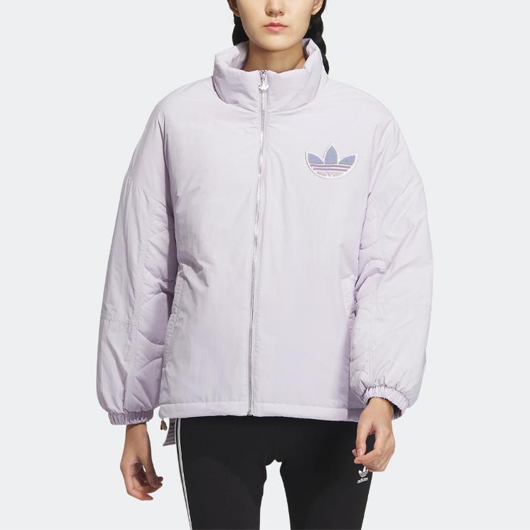 Adidas Originals Miffy Collaboration Series Solid Color Logo Pattern Stand Collar Sports Cotton Jacket Women Jacket Pink White IM1701