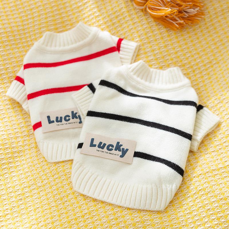 Striped Thickened Front-Opening Sweater for Small and Medium-Sized Dogs