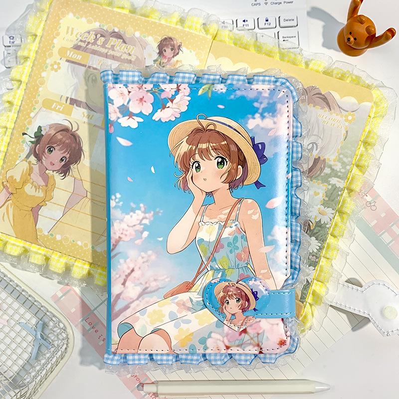 A5 Lace Cherry Anime PU Leather Notebook with Magnetic Buckle - Aesthetic Diary for Students