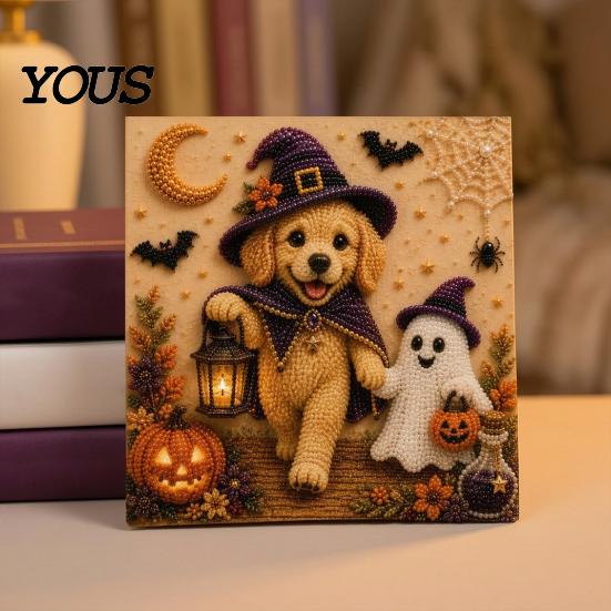 Stress Relief Craft for Adults Halloween Faux Pearl Painting Kit, Puppy Ghost 3D Art Unique Handmade Gift Idea Beginners, Home Wall Decor, DIY