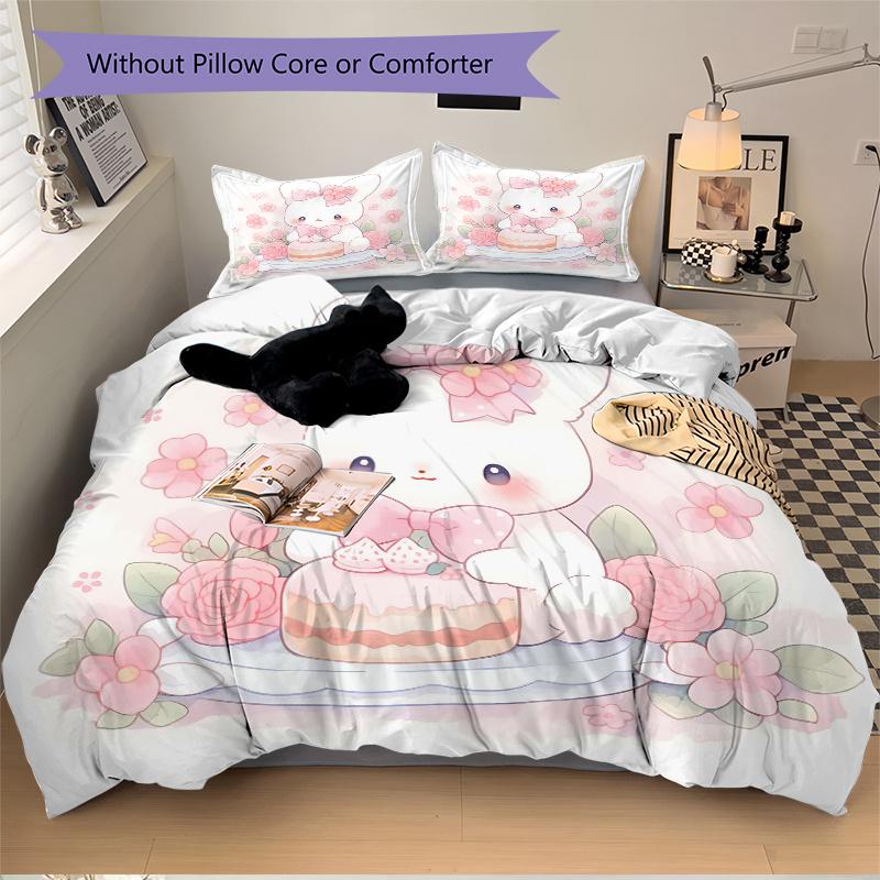 3er-Set Bettwäsche mit Kuchen- und süßem Hasendruck, ultraweich, atmungsaktiv und bequem, mit stilvollem Design für Schlafzimmer- und Gästezimmerdekoration 1 C