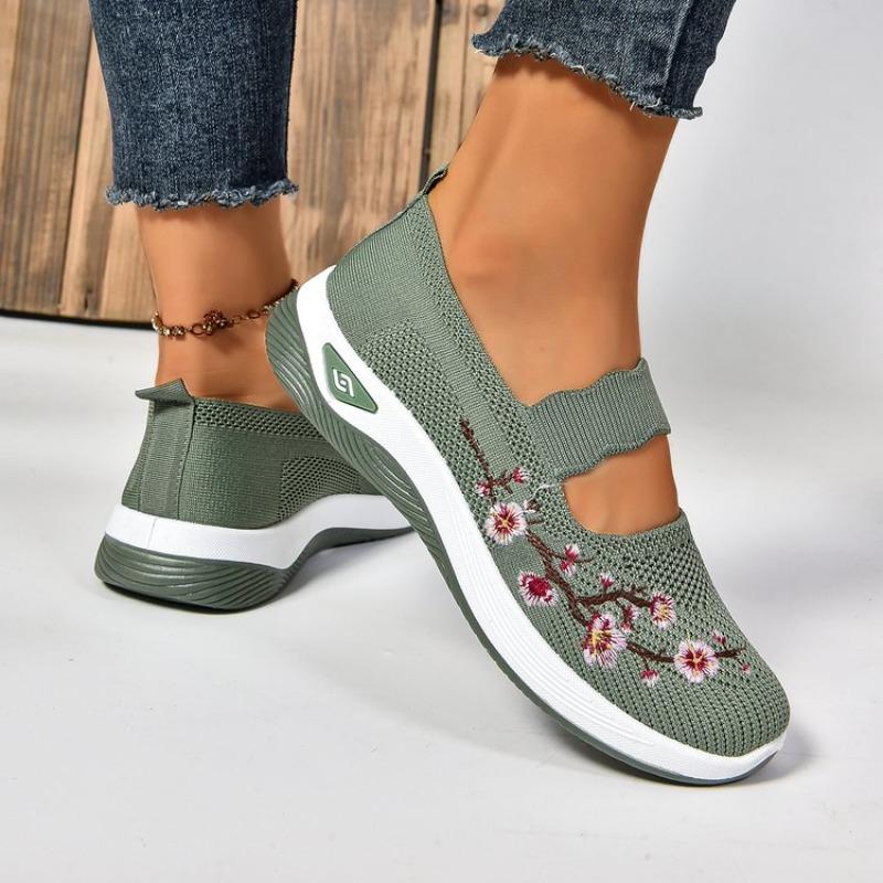 2024 Casual Shoes for Women Flat Ladies Shoes Non-slip Soft Sole Loafers Breathable Mesh Embroidery Comfort Lightweight Sneakers