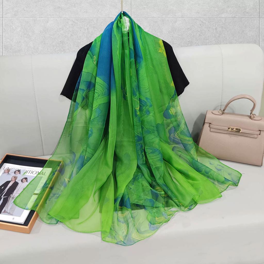 Silk Scarf Folral Women Summer Hijab Luxury Print Sunscreen Shawl Wraps Bandana Ladies Head Scarves Large Foulard Echarpe