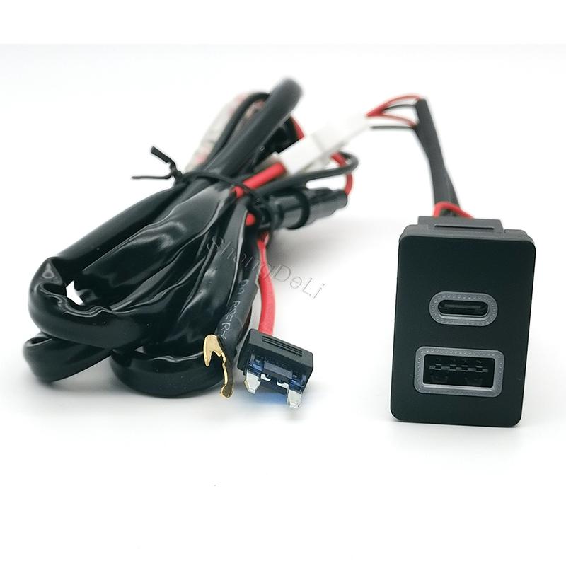 White Led Fit for For Toyota New LC120 Prado Fuse Box Connector Car Type-C PD QC3.0 Dual Phone Charging Adapter Charger Socket