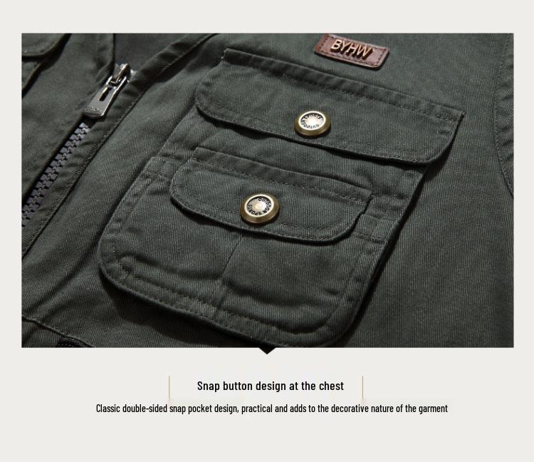 Vestă Militară Verde cu Buzunare Multiple fără Mâneci - Top Casual cu Fermoar Mărimi Mari pentru Toate Sezoanele