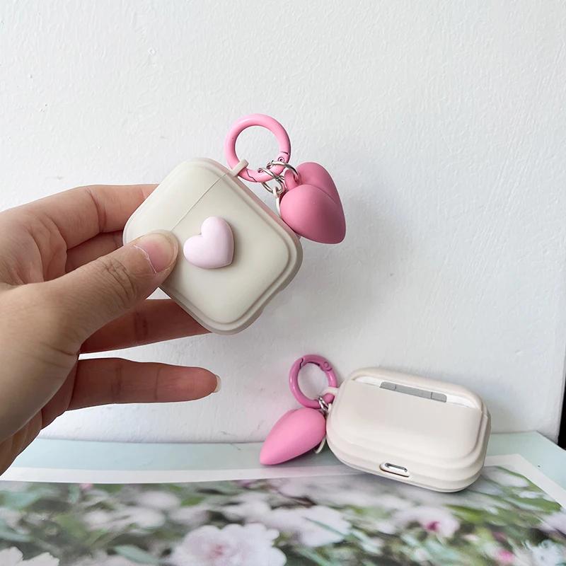 Cute 3D Heart Love Silicone Earphone Accessories Case For Airpods 4 3rd For Airpods Pro 2 1 Cover Creative Smile Ornament Keyri