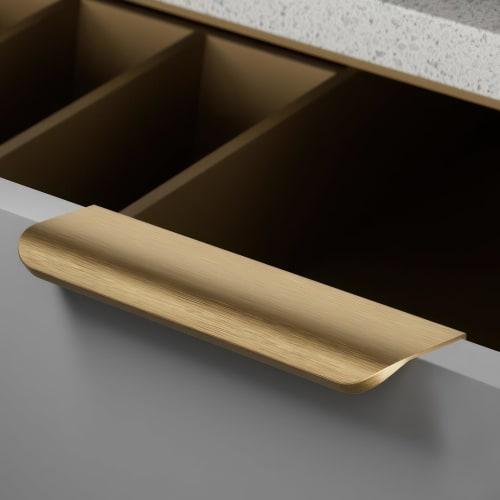 AILEWE Drawer Handles, Hairline Gold, Aluminum Alloy, 64mm Hole Spacing, Set of 4, Concealed Door Handles, Simple Style, Finger Edge Pulls, Cupboard,