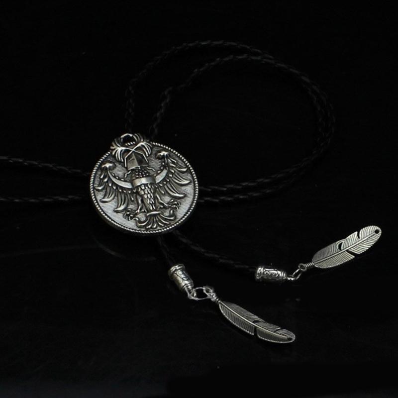 Metal Russian Empire Eagle Pendant Cowboy Bolo Tie Western Artificial Leather Rope Necktie Jewelry Shirt Chain Necklace