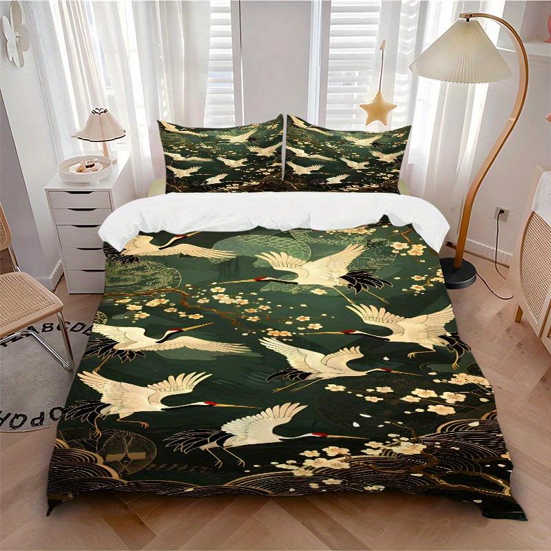

3pcs Cranes Blossoms Soft Comfortable Bedding set, For Bedroom, Guest Room And Dorm, All - Season Use, High-Definition Printing131 135x200cm