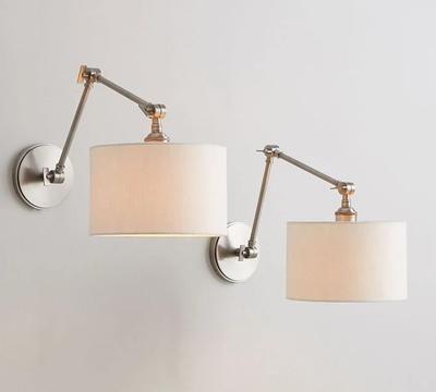 Silver Fabric Folding Wall  Adjustable Long Arm Lamp Reading Wall Lamp Reading Bedside Lamp Nordic Modern