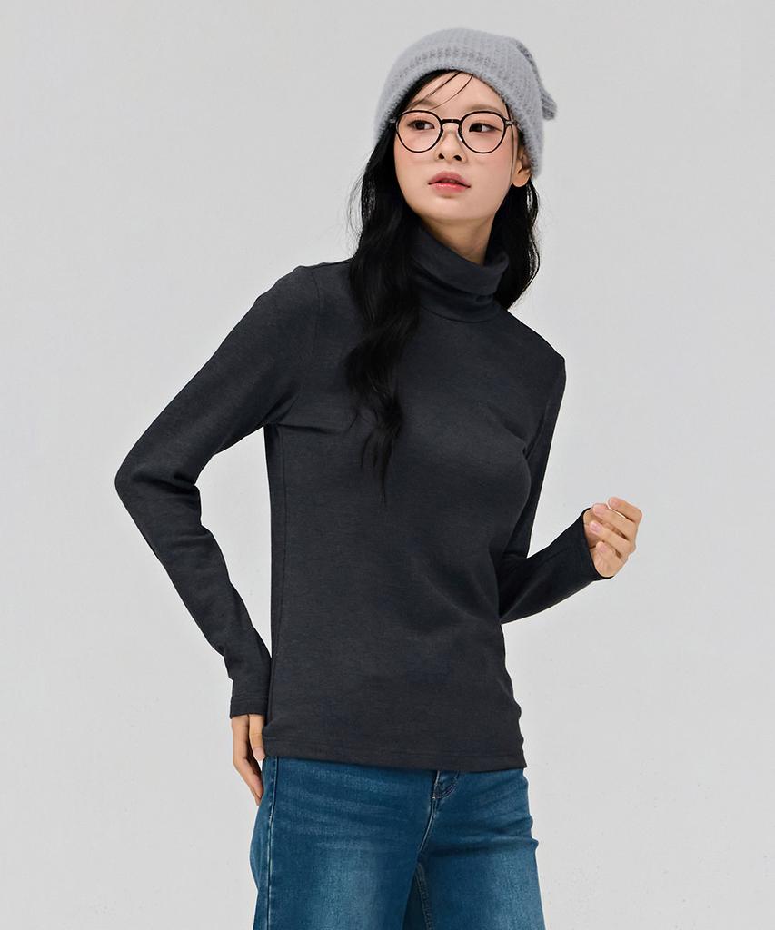 CHASECULT Unisex Essential Turtleneck Fleece Long Sleeve T-Shirt - Charcoal