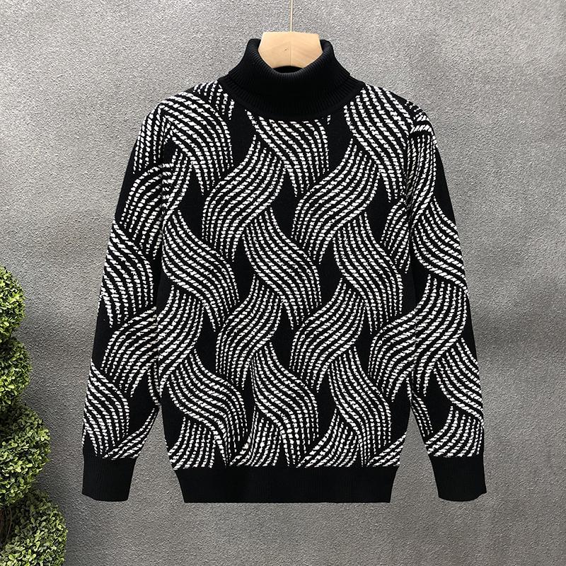 

Мужской трендовый свитер-водолазка высокого качества 2023 года - теплый зимний молодежный топ M чёрный