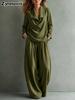 Women's Autumn Winter New Style Stand Collar Hoodie Pocket Pants Casual Set