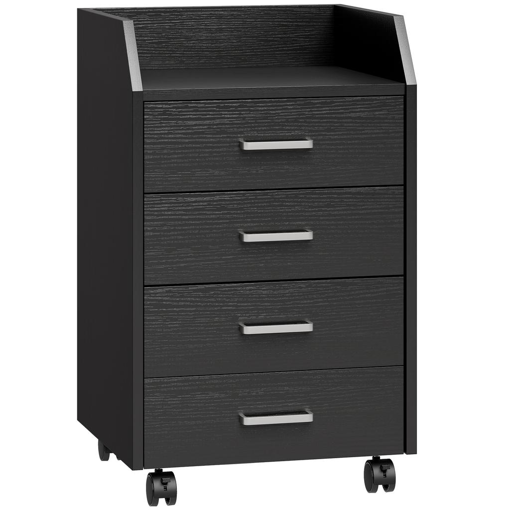 Büro-Aktenschrank auf Rollen 4 ausziehbare Holzladeflächen 40 x 36 x 65 cm Schwarz