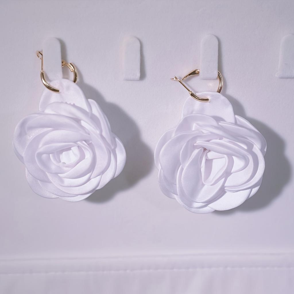 [Bohemian Earrings] Bohemian Elegant Red Rose Large Floral Dangle Earrings for Women | Golden Hooks, Polyester & Iron Materials, Perfect for Weddings,
