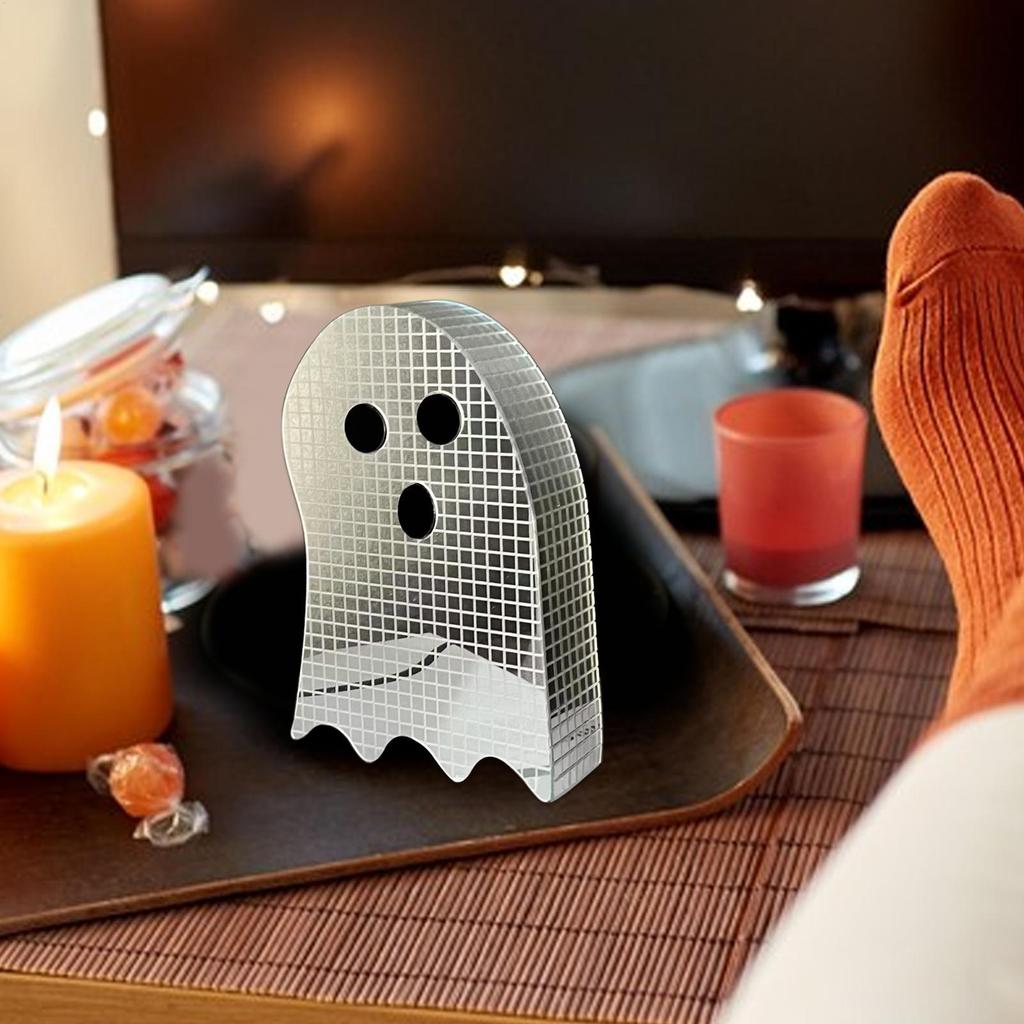 Glitter Disco Ghost Mirror Decor Sparkling Halloween Tabletop Sign for Bedroom, Bookshelf, Party Spooky Reflective Decoration