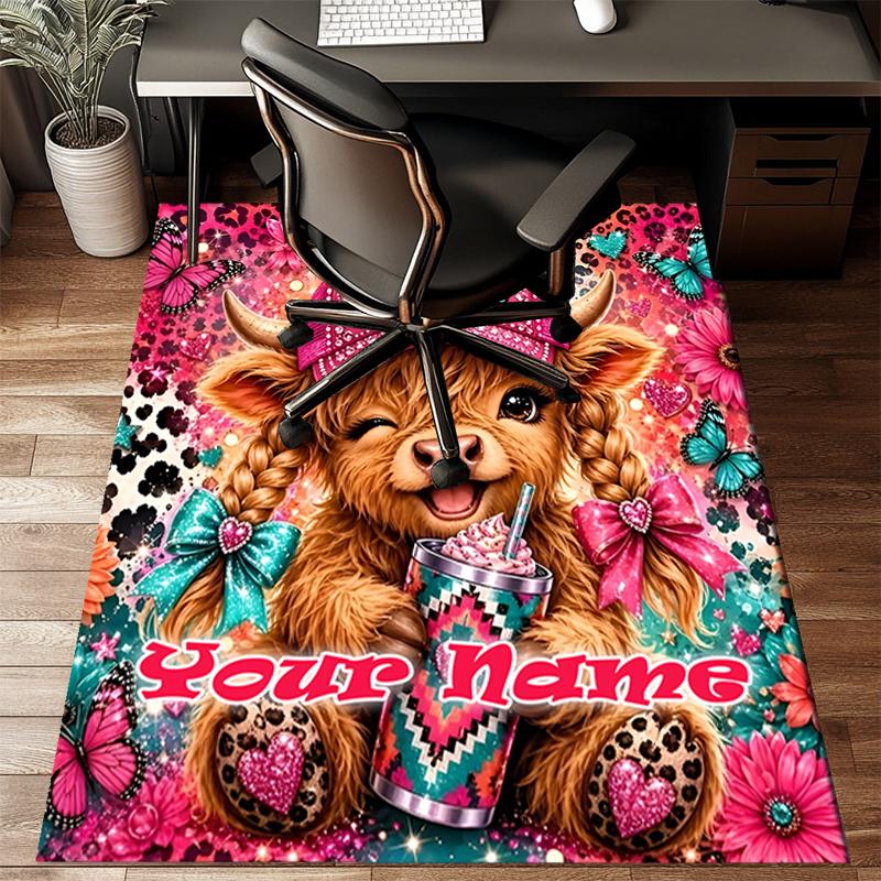 1PC Custom Name Colorful Cow Celebration Theme Floor Mat Ideal for Living Room, Game Rooms, Office, Bedroom,Floor Mat Playful Design145