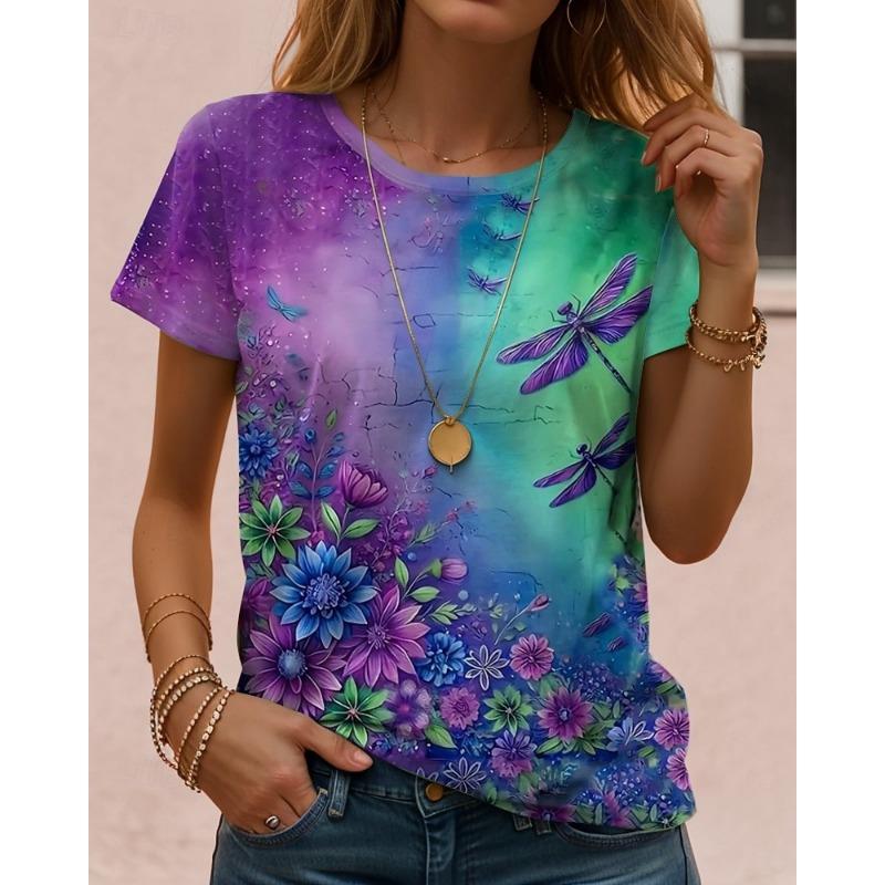 Women's T Shirt Print Graphic Animal Plants Vintage Classic Short Sleeve Neck Round Neck Regular Tops Summer