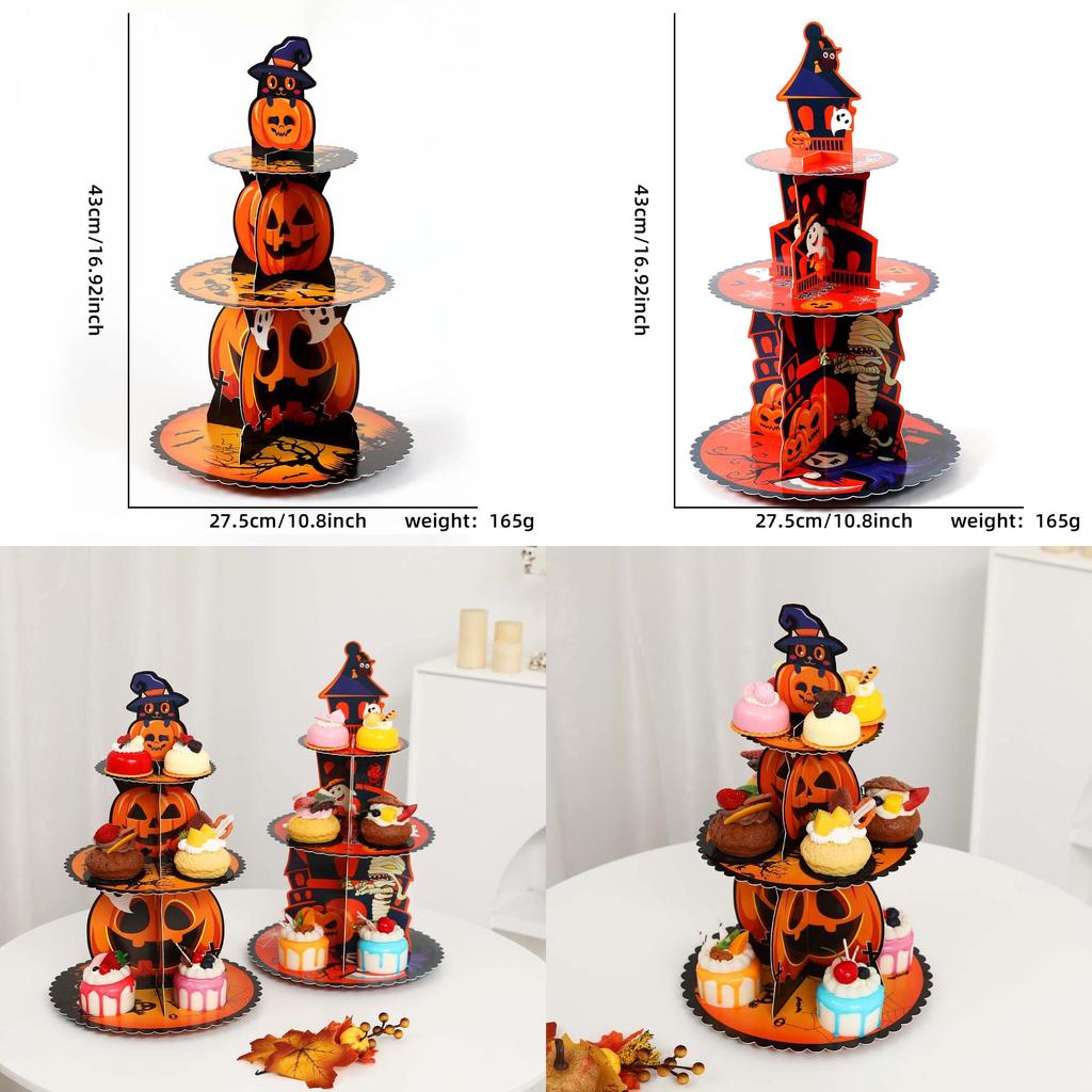 New Festive Halloween Paper Cake Stand Three Tier Dessert Display Decoration