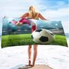 Football Beach Towel Soccer Player Print Microfiber Quick Dry Swim Towel for Summer Vacation