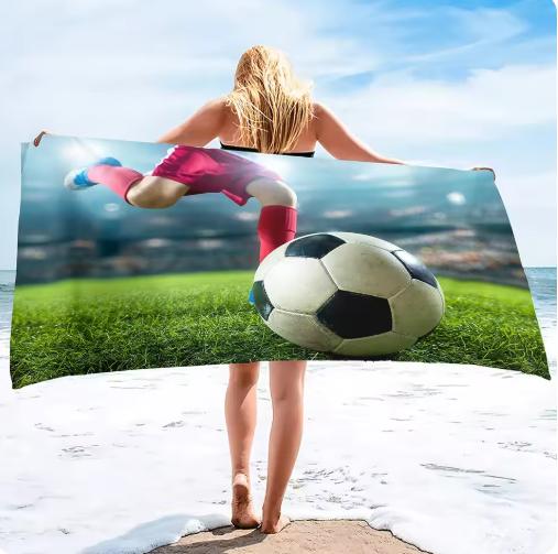 Football Beach Towel Soccer Player Print Microfiber Quick Dry Swim Towel for Summer Vacation
