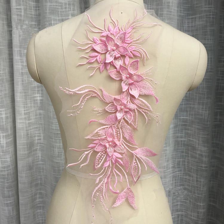 2PCS.Multicolor Beaded Lace Embroidery Flower ,Big Flower Patch,Children's Wedding Dress Costume,DIYDecorative Flower Stickers