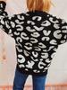 Autumn and Winter New Loose Casual Leopard Print Single Breasted Long Sleeved V-neck Knitted Sweater Jacket 3539 KTB