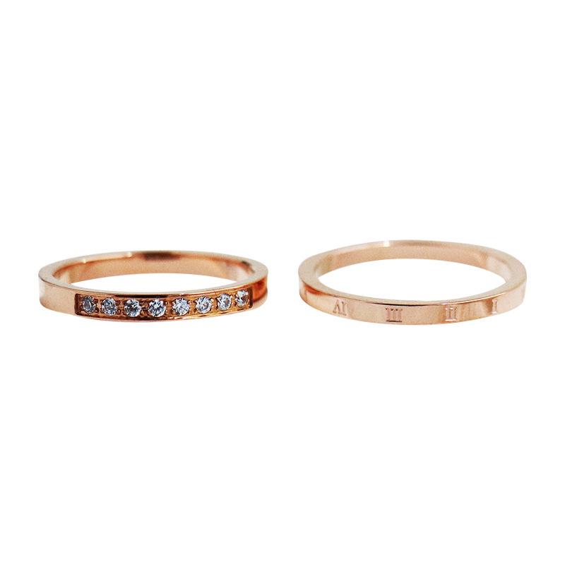 2-Piece Korean Style Micro-Pavé Diamond Roman Ring Set for Women - Simple, Fashionable Combination