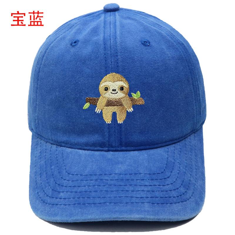 Popular Cute Sloth Embroidered Baseball Cap Animal Washed Retro Men's and Women's Casual Outdoor Sun Hat