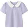 Balabala Girls' 2026 Summer Doll Collar Short Sleeve T-Shirt