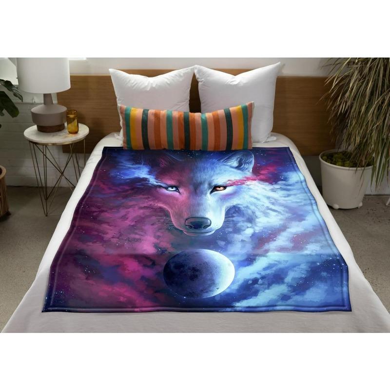 1PC Throw Contemporary Style Digital Printed Howling Wolfs Flannel Blanket for Couch Bed Sofa Comfy Warm blankets Perfect Gifts