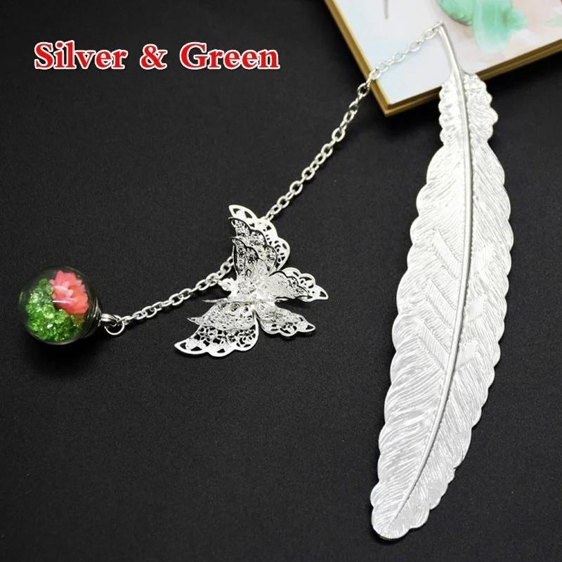 Retro Metal Feather Bookmark Butterfly Creative Metal Bookmarks Stationery Pendants Bookmark Student Gifts