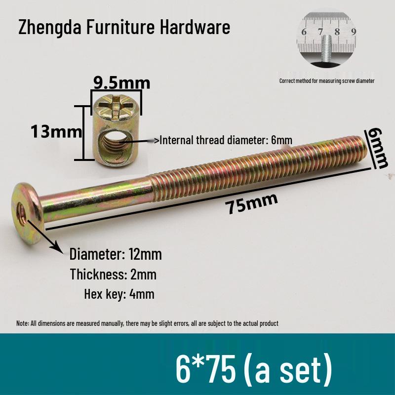 M6 Furniture Hardware: Crib & Bookcase Screws with Cross Hole Nuts, Countersunk Head Screws, Hammer Head Nuts.