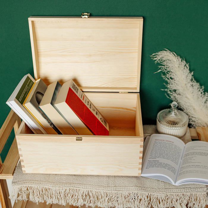 Creative Deco Grande Coffre Boite Rangement Noel En Bois Non Peint | 34,5 X 25 X 19,2 Cm