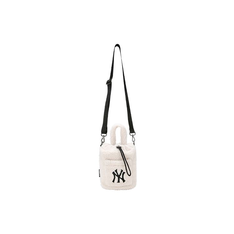 MLB New York Yankees Fleece Leather Bucket Bag Women Handbags White 32BGDE011-50I