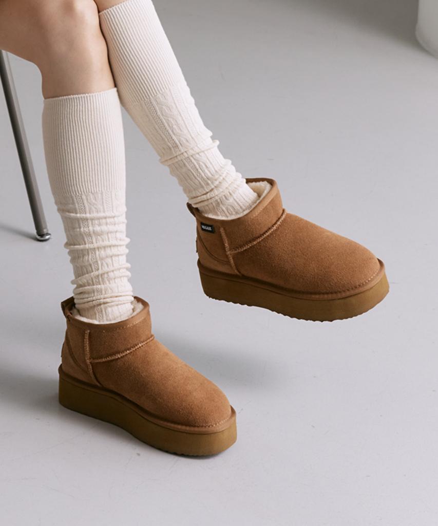 Mogaus Leather Fur Genuine Cowhide Platform Mini Boots 2 Colors