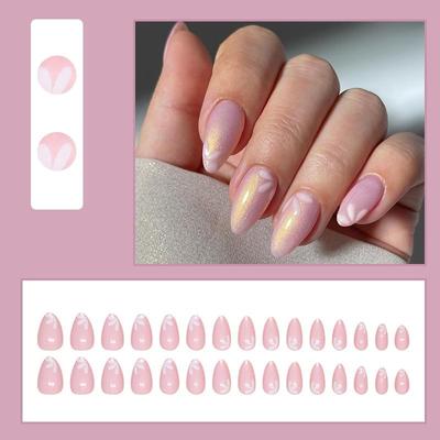 1 Box Detachable False Nails Wearable Fake Nails Cat Eye Manicure Tool Press On Nails Hailey Almond