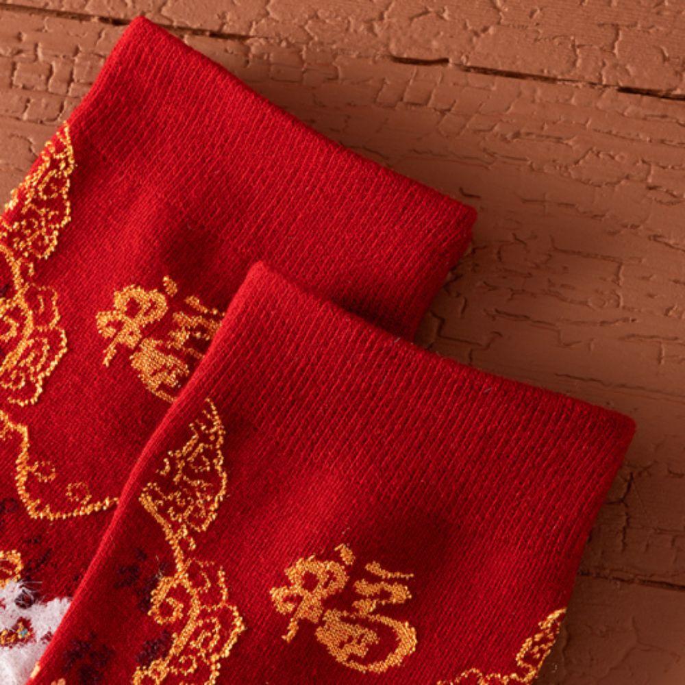 Plush New Year Red Socks Cotton Good Luck Socks Casual Lion Dance Red Socks Gifts